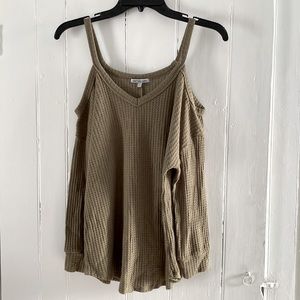 Olive Green Waffle Knit Off Shoulder Top